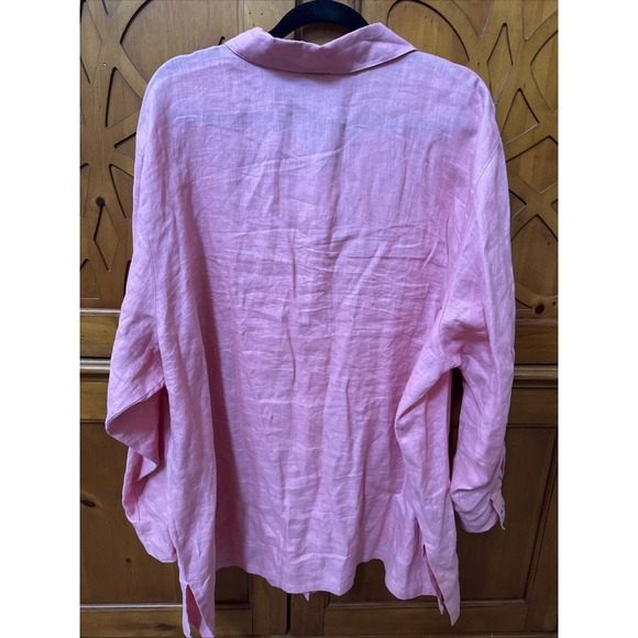 Finity Women Top Blouse Size 3X 100% Linen Peach Collared Long Sleeve Buttons - Picture 5 of 8